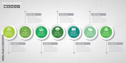 Timeline infographics design template with 7 options, process diagram, vector eps10 illustration