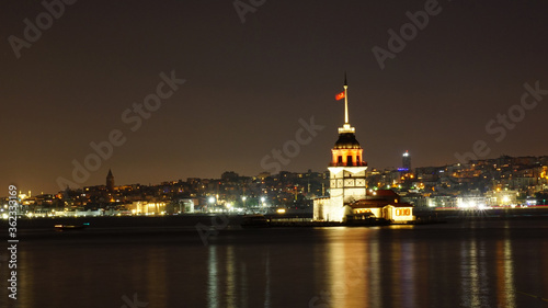 Maiden's tower at night, symbol of Istanbul, Turkey