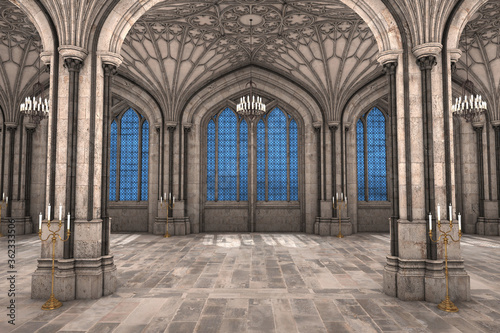 Wallpaper Mural Symmetrical view of gothic cathedral interior 3d CG illustration