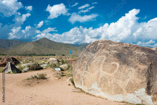 Petroglyph Open Air Museum. a famous historic site in Cholpon-Ata, Kyrgyzstan.
