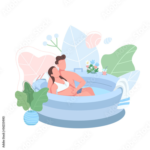 Caucasian expectant couple flat color vector faceless character