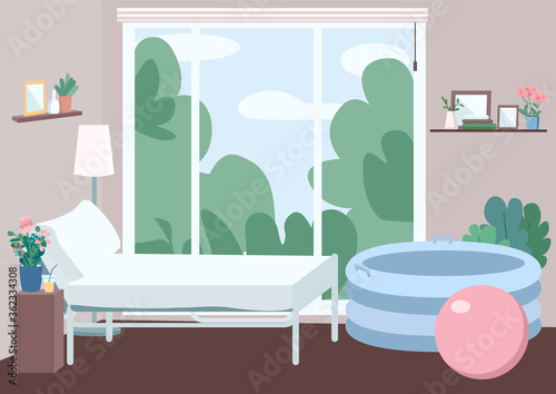 Room for home childbirth flat color vector illustration