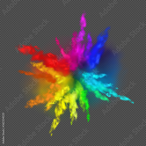 Fototapeta Rainbow colors paint powder and drops