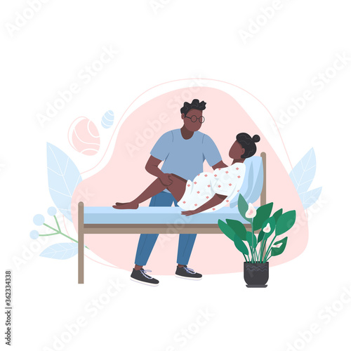 Young african family flat color vector faceless character