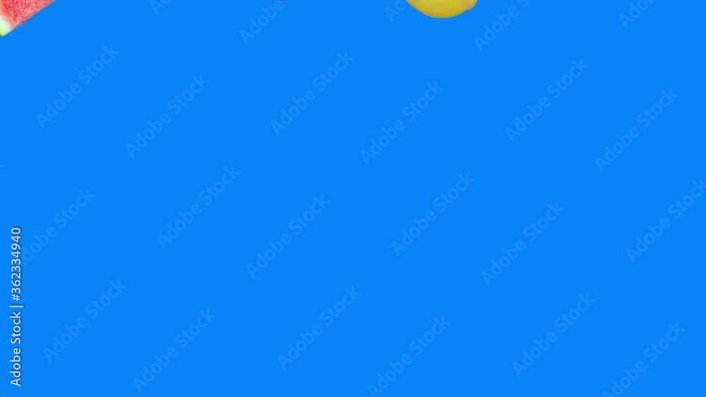 Realistic fruits animation on blue screen editable chroma key background Realistic fruits animation on blue screen editable chroma key background