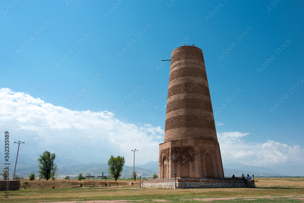 Ruins of Burana Tower in Tokmok, Kyrgyzstan. It is part of the World Heritage Site - Silk Roads: the Routes Network of Chang'an-Tianshan Corridor.