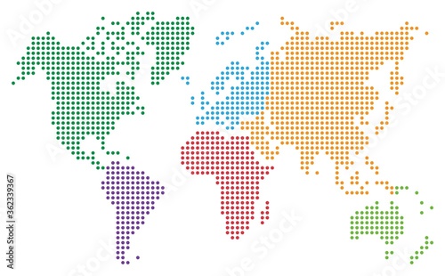 colorful dotted world map,vector and illustration