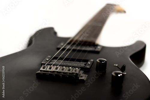 Black 6-string Electric Guitar / Isolated Background