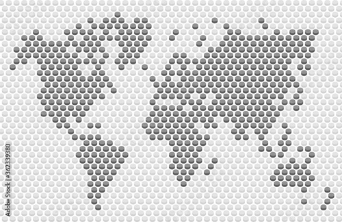 perspective flat button of dotted world map,grayscale full frame pattern,vector and illustration