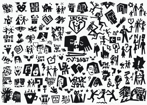 love, man and woman - doodle set