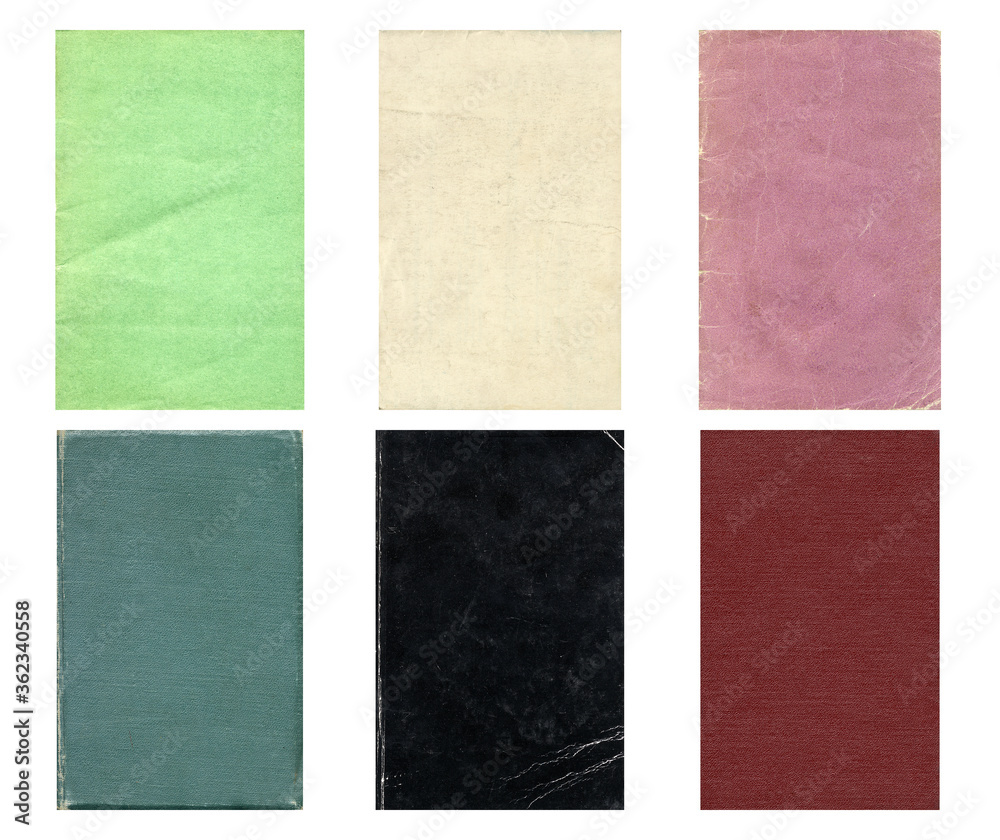 Fototapeta premium Paper and textile textures set. Blank old pages with rough faded surface. Perfect for background and vintage style design. Empty place for text.