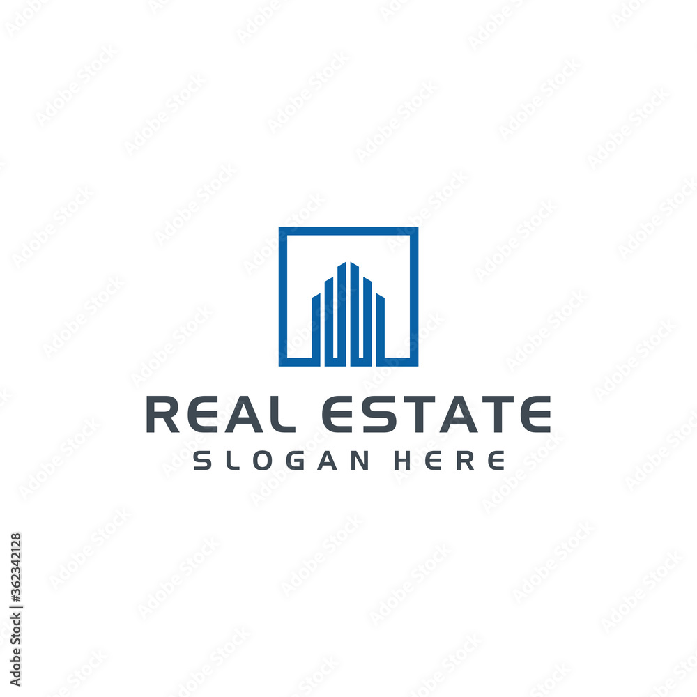 Corporate business logo abstract design template. real estate building house logotype concept and business card