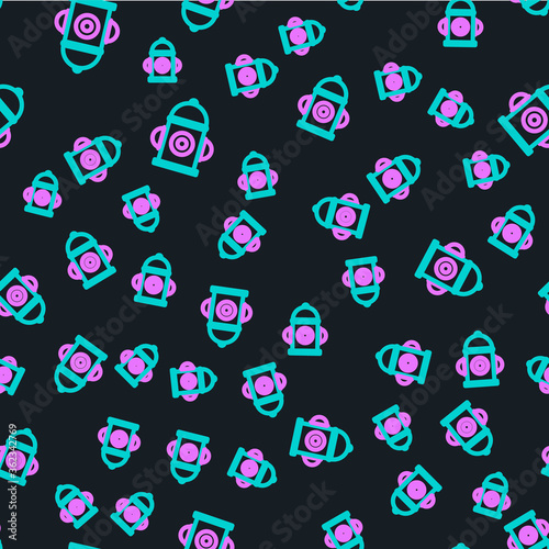 Line Fire hydrant icon isolated seamless pattern on black background. Vector Illustration.