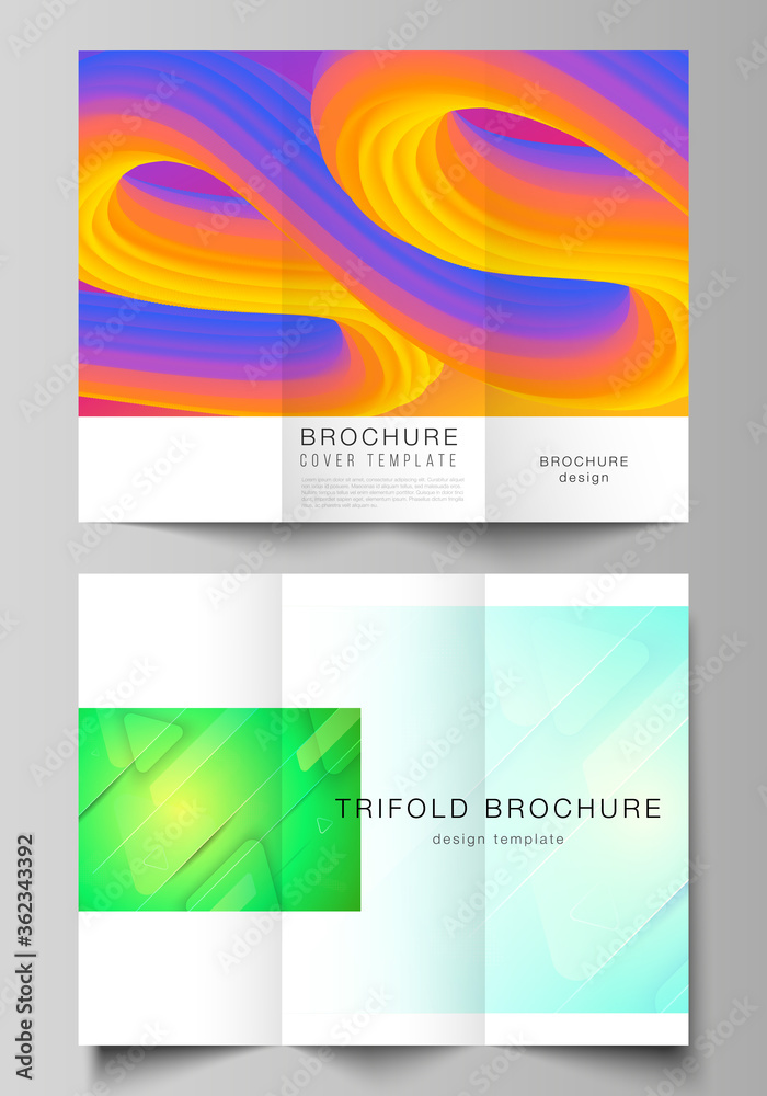 Minimal vector illustration layouts. Modern creative covers design templates for trifold brochure or flyer. Futuristic technology design, colorful backgrounds with fluid gradient shapes composition.