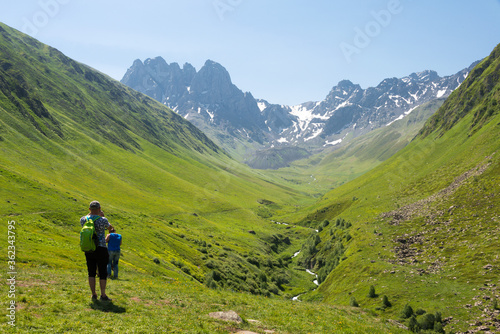 Fototapeta Naklejka Na Ścianę i Meble -  Juta valley near Caucasus mountain. a famous landscape in Kazbegi, Mtskheta-Mtianeti, Georgia.