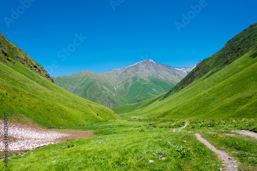 Mountain hut at Juta valley near Caucasus mountain. a famous landscape in Kazbegi, Mtskheta-Mtianeti, Georgia.