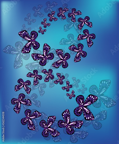 Set of blue abstract butterflies