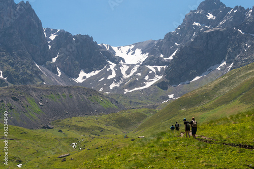 Juta valley near Caucasus mountain. a famous landscape in Kazbegi, Mtskheta-Mtianeti, Georgia. © beibaoke
