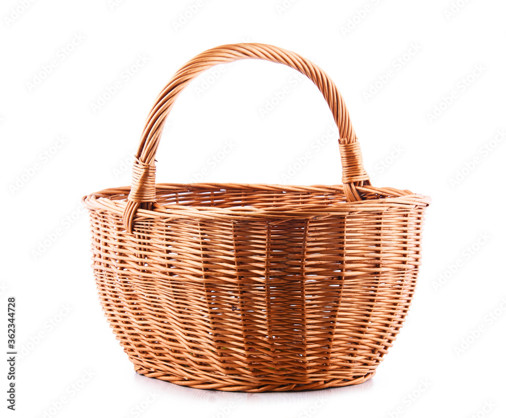 Empty wicker basket isolated on white