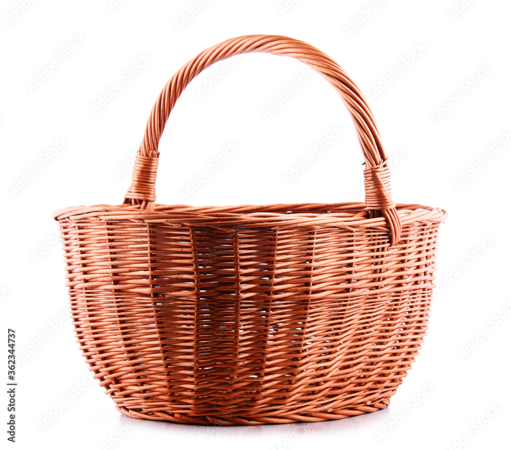 Empty wicker basket isolated on white