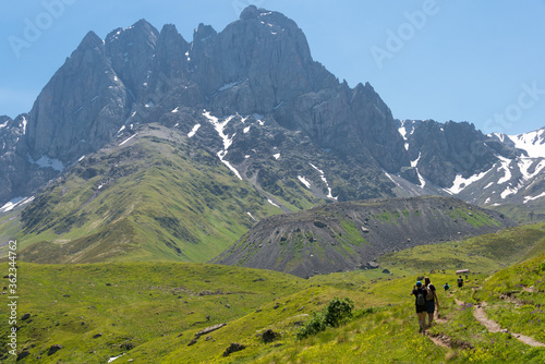 Juta valley near Caucasus mountain. a famous landscape in Kazbegi, Mtskheta-Mtianeti, Georgia.