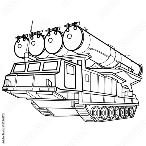 rocket launcher sketch, military equipment, coloring, isolated object on a white background, vector illustration,