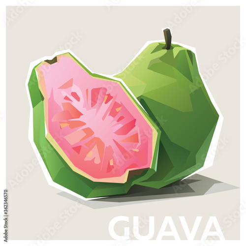 Guava fruit low poly illustration. Simplify style