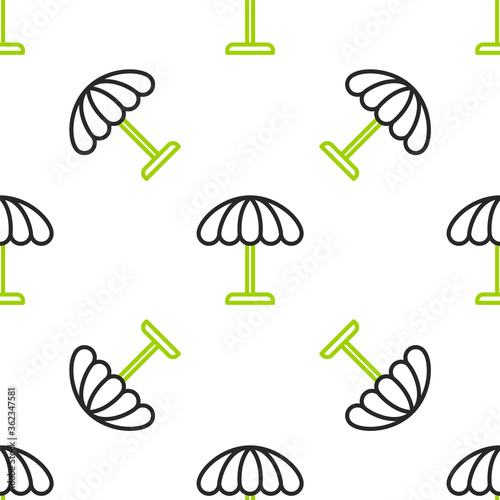 Line Sun protective umbrella for beach icon isolated seamless pattern on white background. Large parasol for outdoor space. Beach umbrella. Vector Illustration.