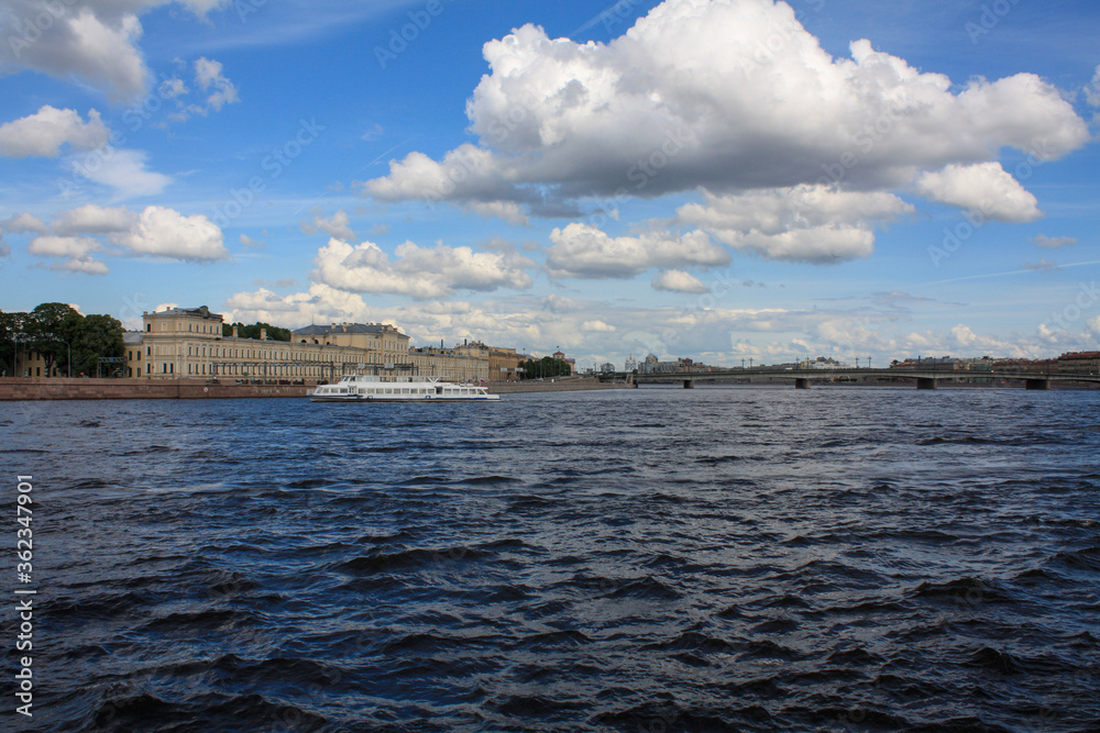 view of the Neva river and embankment in Saint Petersburg