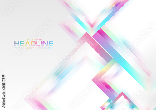 Holographic glossy geometric abstract tech background. Vector art colorful design