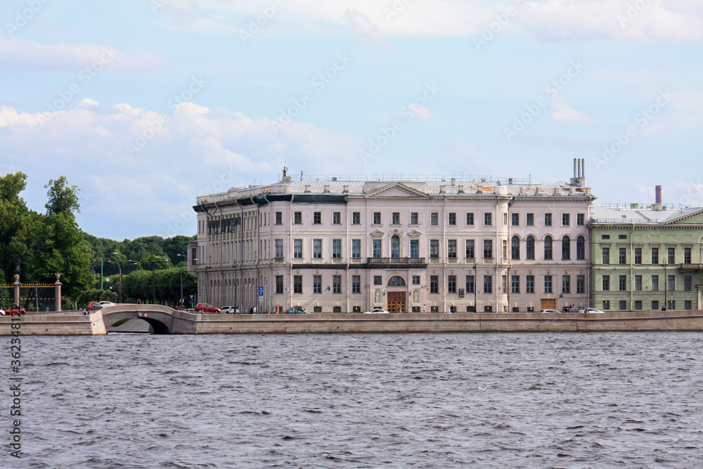 view of the Neva river and embankment in Saint Petersburg