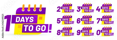 Days to go badges. Number left, time to sale, day badge down, countdown sign timer counter, vector illustration