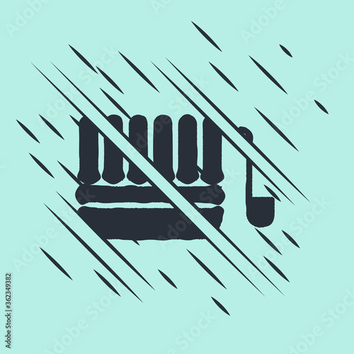 Black Sauna bucket and ladle icon isolated on green background. Glitch style. Vector Illustration.
