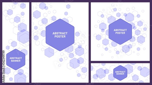 Abstract hexagonal structure banner. Hexagons structure poster graphic design, hexagon frame vector template set. Hexagon structure pattern, geometric futuristic presentation illustration