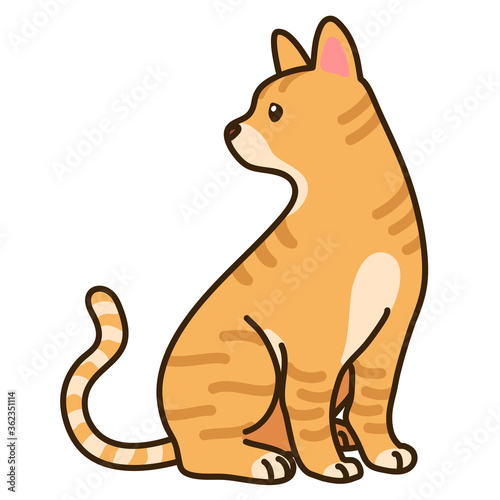 Outlined Red tabby cat sitting looking sideways