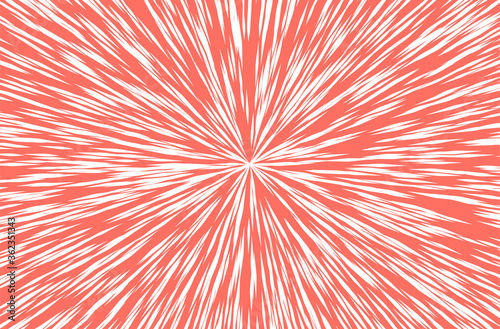 Coral Trendy Color Sun Rays or Explosion Boom for Comic Books Radial Background. Vector.
