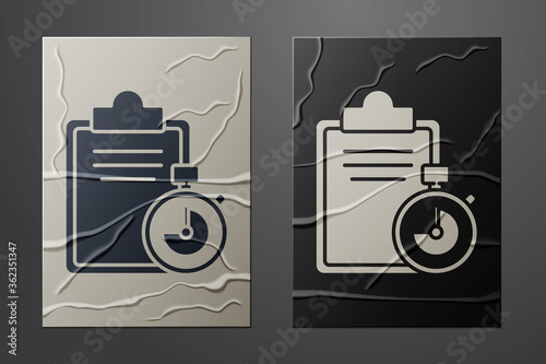 White Verification of delivery list clipboard icon isolated on crumpled paper background. Paper art style. Vector Illustration.