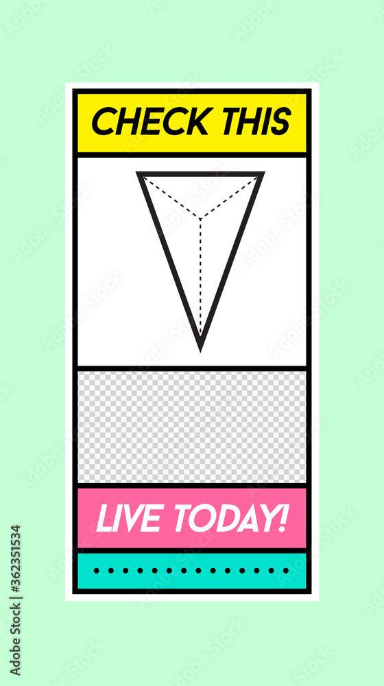 Stories Template in Memphis Retro Style. Background Banner Template. Landing Page, Mobile App, Poster, Smartphone Template. Vector. Stories Template in Memphis Retro Style. Background Banner Template. Landing Page, Mobile App, Poster, Smartphone Template. Vector.