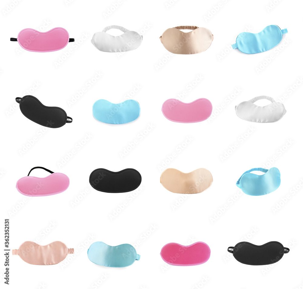 Set of sleeping eye masks on white background Set of sleeping eye masks on white background