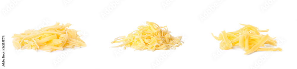 Set with grated cheese on white background. Banner design Set with grated cheese on white background. Banner design