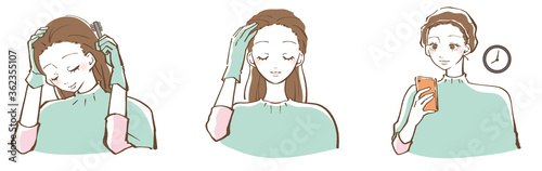 女性　ヘアカラー　カラーリング　髪 　イラスト