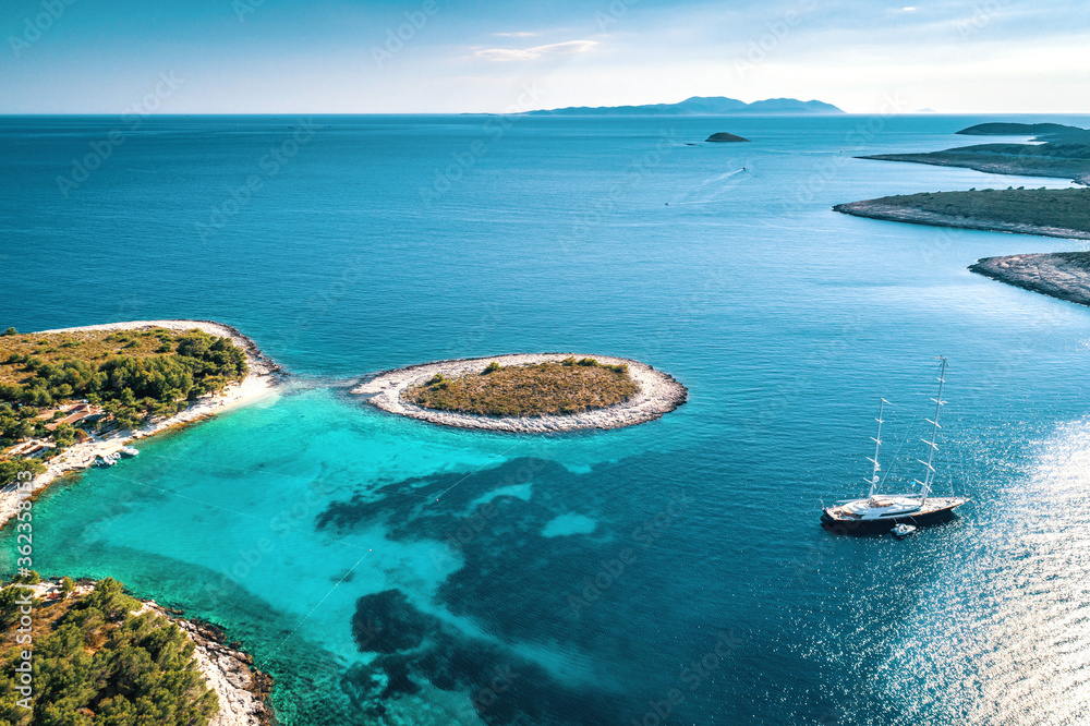 Aerial view of Paklinski Islands in Hvar, Croatia.