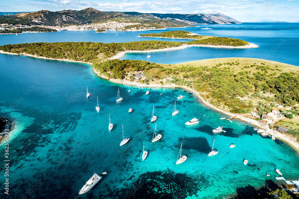 Aerial view of Paklinski Islands in Hvar, Croatia. - obrazy, fototapety, plakaty 