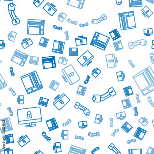 Set line Lock on computer monitor, Police electric shocker and Website template on seamless pattern. Vector.