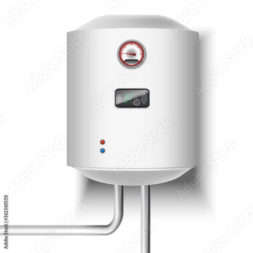 3d realistic vector water heater on white background.