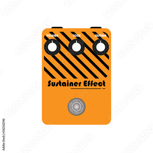 orange custom strip modern sustainer sound electric guitar stomp box effect with black knob and black plate , graphic icon design. t-shirt artwork. Use in music business.