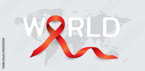 test world withe red ribbon on white world map.World sexual health day