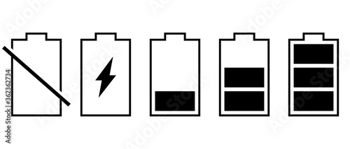 Battery charge level indicators. Discharged and fully charged battery smartphone. Set vector icon.