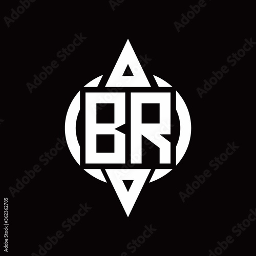 BR Logo with circle rounded combine triangle top and bottom side design template