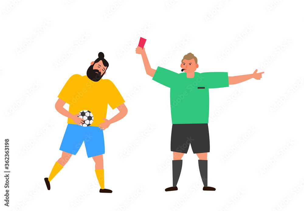 football referee showing red card to soccer player vector illustration football referee showing red card to soccer player vector illustration